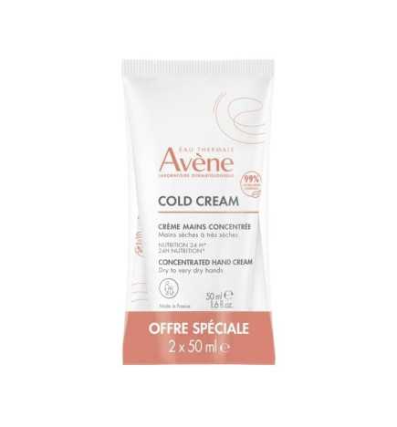 AVENE – Cold Cream Duo Crème mains concentrée Peaux sèches à très sèches, 2 x 50 ml