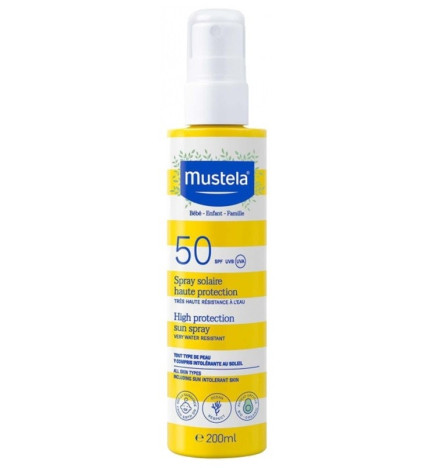 Mustela – Spray Solaire Haute Protection Bébé Enfant Famille SPF50 200 ml