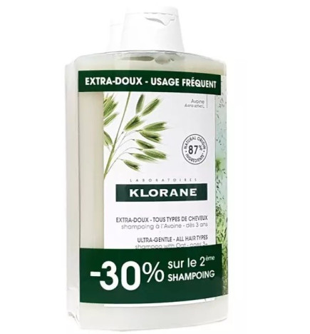 Klorane – shampoing extra-doux au lait d’avoine, lot de 2 × 400 ml