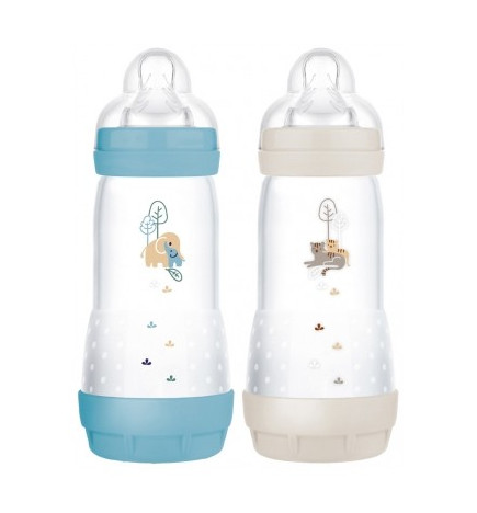 Mam – 2 Biberons Easy Start, 320 ml 4 Mois Et+ Débit 3 Couleur Océan/Sable