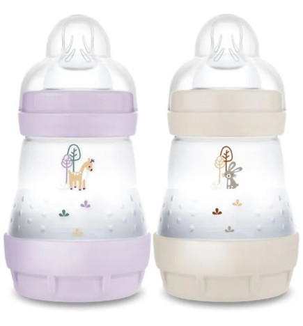 Mam – Easy Start Biberons Anti-Colique Débit 1 Dès La Naissance, Lilas & Sable 160 ml x2