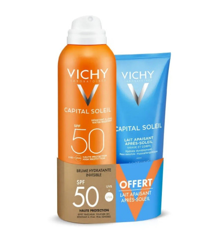 Vichy – Capital Soleil brume hydratante invisible SPF50, 200 ml + lait apaisant après-soleil 100 ml offert