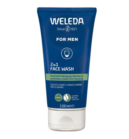 Weleda – Homme Gel Nettoyant 2-en-1 Bio Visage et Barbe Tous Types de Peaux, 100 ml