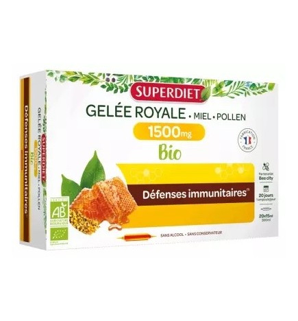 SUPER DIET – Gelée Royale Miel Pollen Bio, 20 ampoules