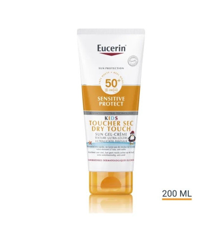 Eucerin – Sun Protection Sensitive Protect Kids Gel-Crème Toucher Sec SPF 50+ Visage & Corps, 200 ml