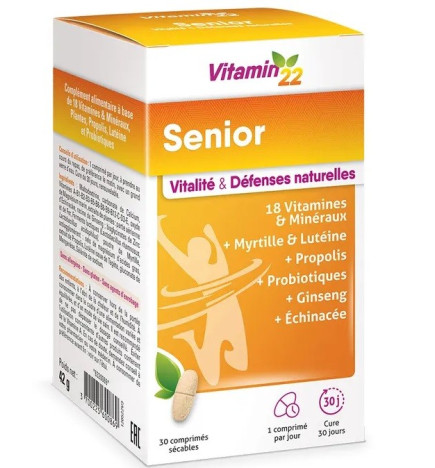 ISN – Vitamin22 senior vitalité et défenses naturelles, 30 comprimés
