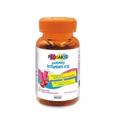 Pediakid – Gommes Vitamine D3 Goût Fraise, 60 gommes