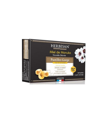 HERBESAN – Pastilles Gorge Miel de Manuka Cœur Fondant, 16 pastilles