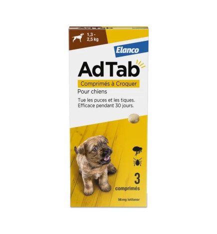Adtab – Comprimés à Croquer pour Chiens contre Puces et Tiques, 3 Comprimés