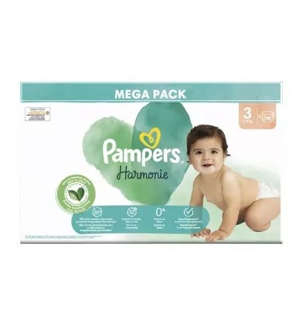 Pampers – Harmonie 90 Couches Taille 3 (6-10 kg)