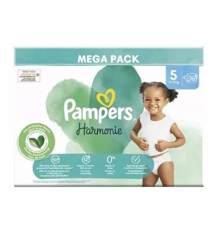 Pampers – Harmonie 70 Couches Taille 5 (11-16 kg)