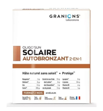 Granions – Oligo'Sun Solaire Auto–Bronzant Cure de 2 Mois 60 Gélules