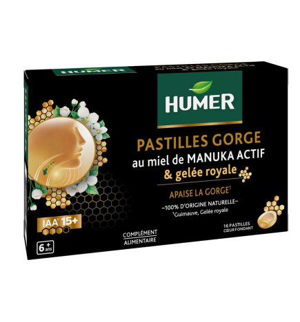 HUMER – Pastilles Gorge Miel de Manuka Actif + Gelée Royale, 16 pastilles