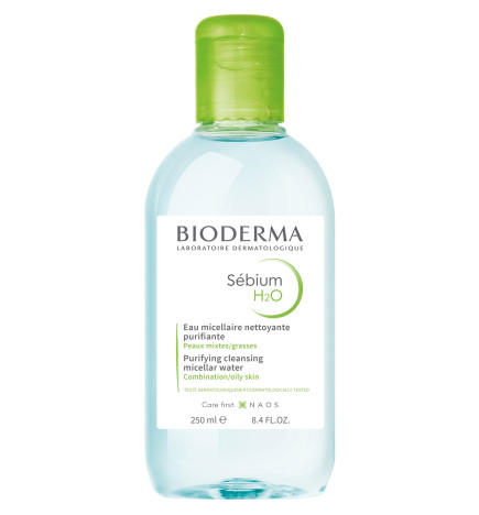 Bioderma – Sébium H2O, eau micellaire démaquillante visage/yeux peaux mixtes à grasses, 250 ml