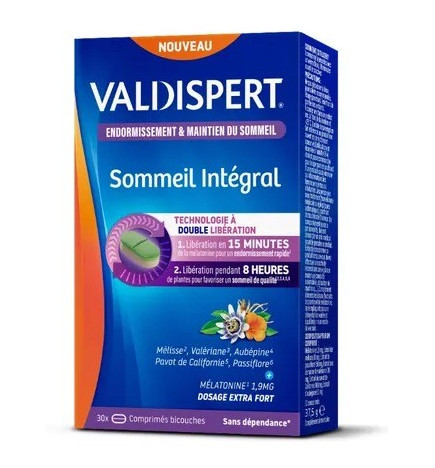 VALDISPERT – Sommeil intégral extra-fort plantes et mélatonine 1,9 mg, 30 comprimés bicouches