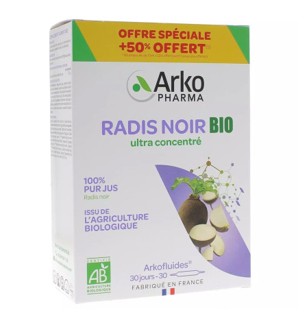 Arkofluides – Radis noir bio, 20 ampoules + 10 offertes