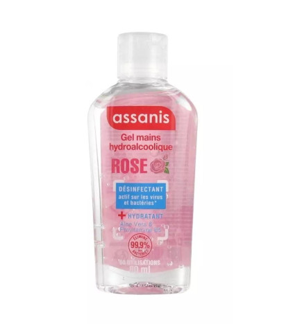 ASSANIS – Gel Hydroalcoolique Sans Rinçage Mains Senteur Rose, 80 ml