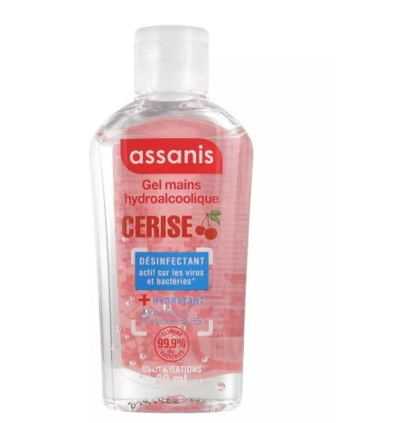 ASSANIS – Gel Hydroalcoolique Sans Rinçage Mains Senteur Cerise, 80 ml