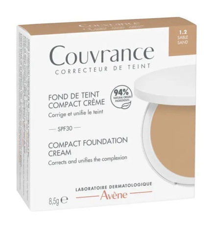 AVENE – Couvrance Fond de teint compact crème SPF 30 Teinte 1.2 Sable, 8,5 g