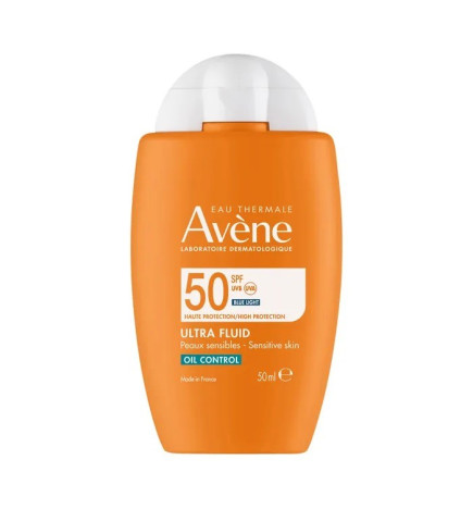 AVENE – Solaire – Ultra Fluide Oil Control SPF 50 sans parfum Visage peaux sensibles, 50 ml