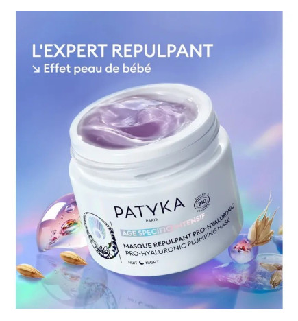 Patyka – Age specific intensif masque repulpant pro-hyaluronic nuit bio – visage et cou, 50 ml
