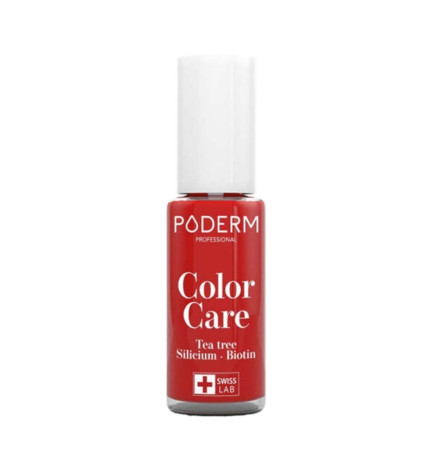Poderm – Color Care vernis à ongles soin Tea Tree rouge puissant, 8 ml
