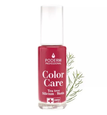 Poderm – Color Care vernis à ongles soin Tea Tree rouge rose, 8 ml