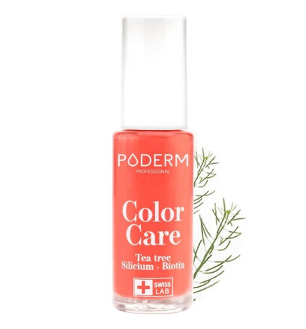 Poderm – Color Care vernis à ongles soin Tea Tree rouge corail, 8 ml