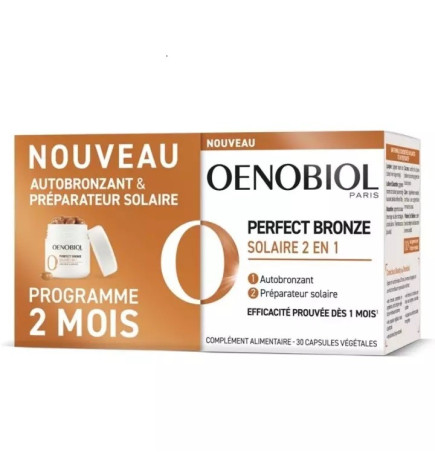 OENOBIOL – Perfect Bronze solaire 2 en 1 autobronzant & préparateur solaire, 2 x 30 capsules