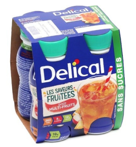 Delical – Boisson sans sucres multi fruits - 4x200 ml