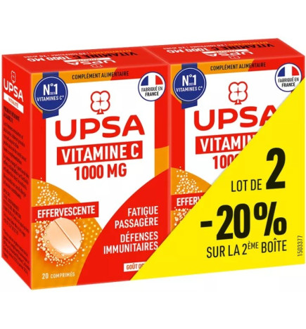 UPSA – Vitamine C 1000 mg Adultes, 2x20 Comprimés Effervescents