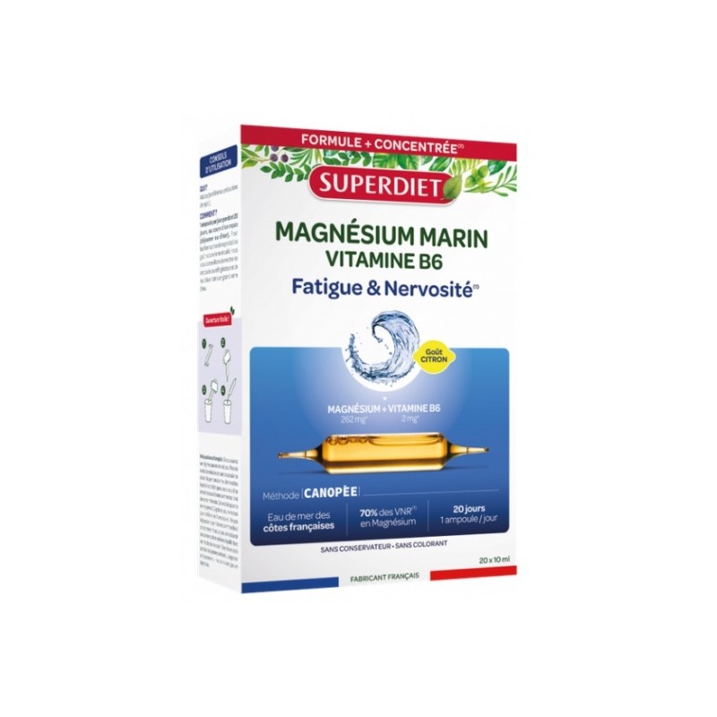 Superdiet – Magnésium Marin & Vitamine B6 Goût Citron, ampoules buvables