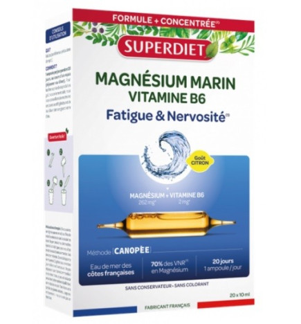 Superdiet – Magnésium Marin & Vitamine B6 Goût Citron, ampoules buvables