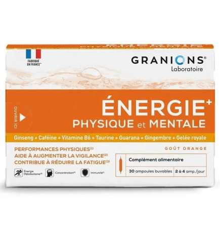 Granions – Energie+ Physique et Mentale 30 ampoules goût orange 60ml