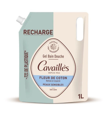 Cavaillès – éco-recharge gel bain-douche fleur de coton, 1 L