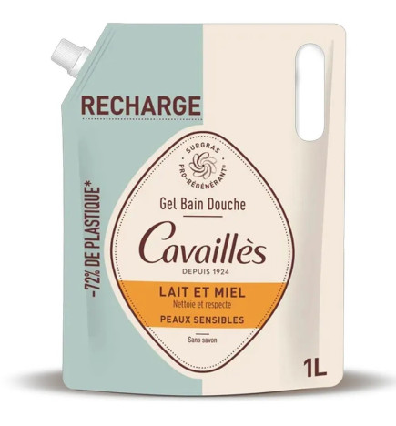 Cavaillès – éco-recharge gel bain-douche lait & miel, 1 L