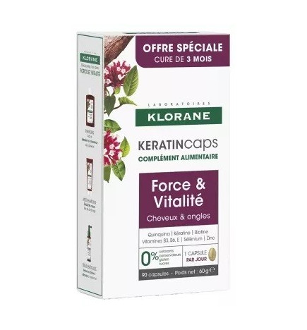 Klorane – KeratinCaps Complément Alimentaire Cheveux, lot de 3 x 30 capsules