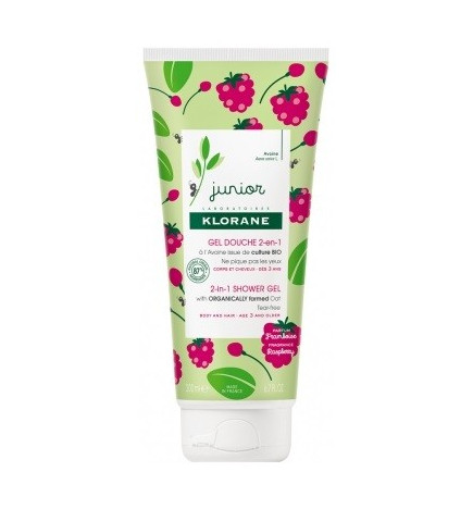 Klorane – junior gel douche 2-en-1, corps & cheveux, 200 ml, parfum framboise