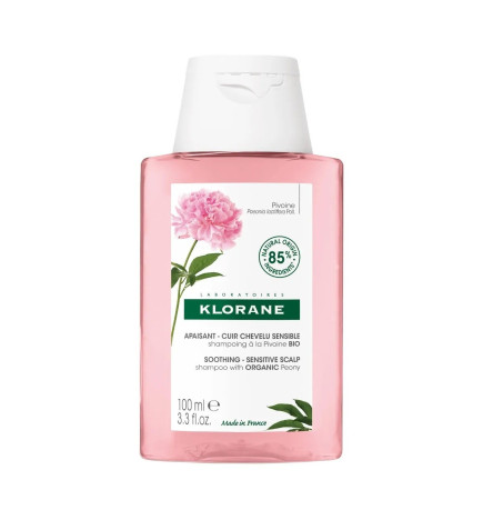 Klorane – mini pivoine bio, shampoing apaisant & anti-irritant, cheveux sensibles, 100 ml
