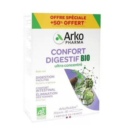 Arkofluides – Confort digestif bio, 20 ampoules + 10 offertes