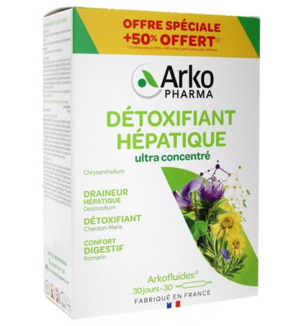 Arkofluides – Détoxifiant hépatique, 20 ampoules + 10 offertes