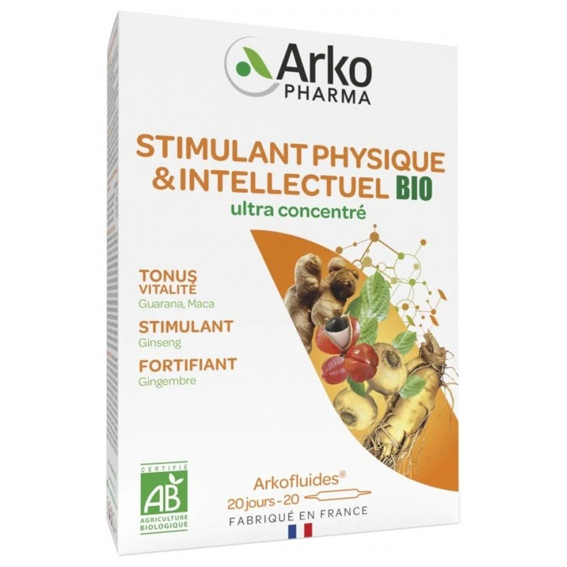 Arkopharma – Arkofluides BIO Stimulant Physique et intellectuel, 20 ampoules