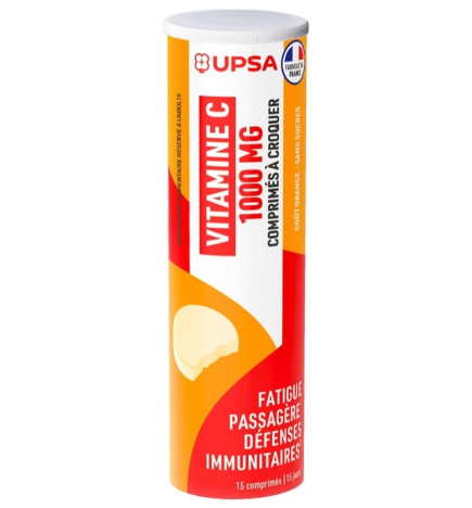 UPSA – Vitamine C 1000 mg, 15 Comprimés à Croquer