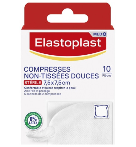 Elastoplast – Compresses Non-Tissées Douces 7,5 cm x 7,5 cm 10 Compresses