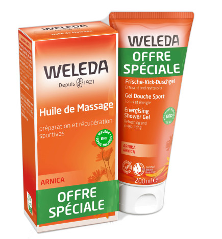 Weleda – Arnica Huile de Massage, 200 ml + Gel Douche Sport Bio, 200 ml