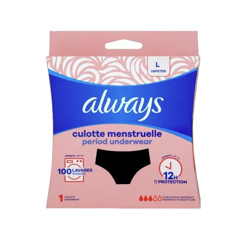 Always – Culotte menstruelle lavable et réutilisable noire taille L, 1 culotte