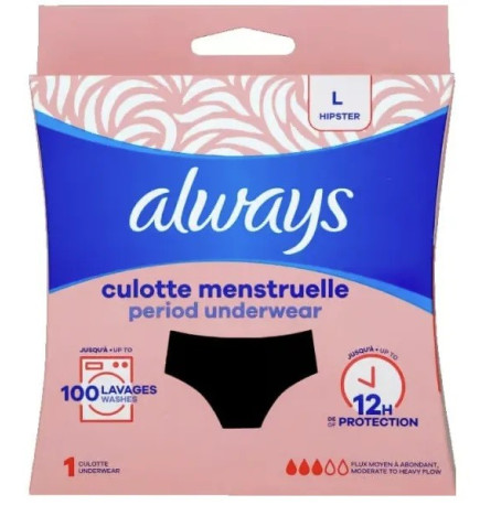 Always – Culotte menstruelle lavable et réutilisable noire taille L, 1 culotte