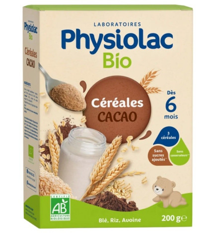 PHYSIOLAC – Céréales bio cacao dès 6 mois, 200 g