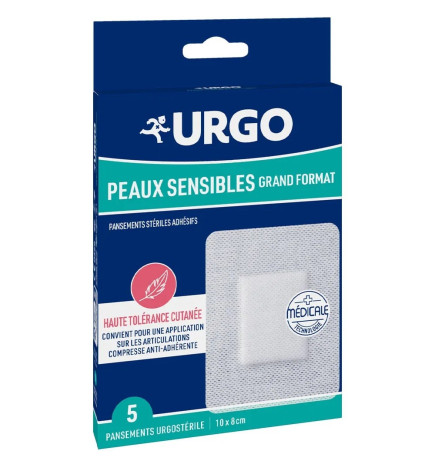 Urgo – Pansements urgostérile peaux sensibles grand format 10 x 8 cm, x 5