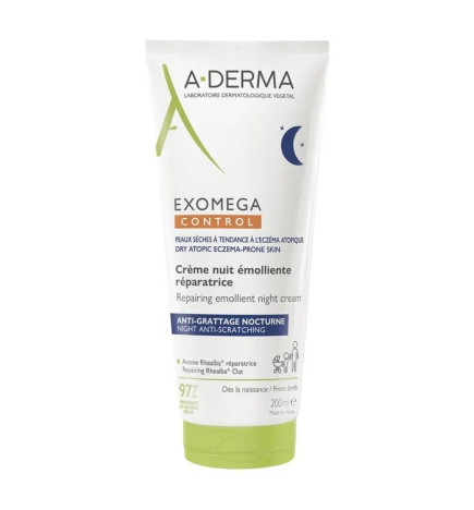 A-DERMA – Exomega Control Crème Nuit Émolliente Réparatrice, 200 ml